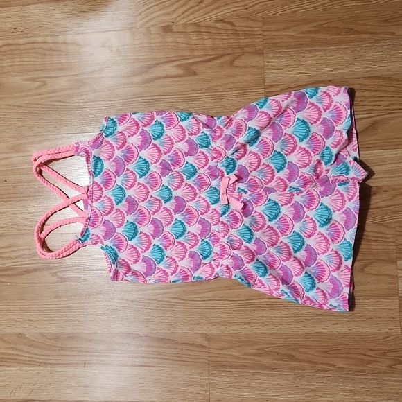 Tommy Bahama Girls Romper M 7/8) Cotton White Pink Teal Shells Tropical - Picture 1 of 4